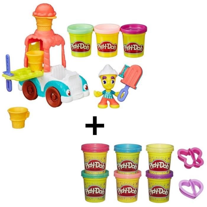 PLAY-DOH TOWN - Marchand De Glaces + 6 Pots de pâte à paillettes