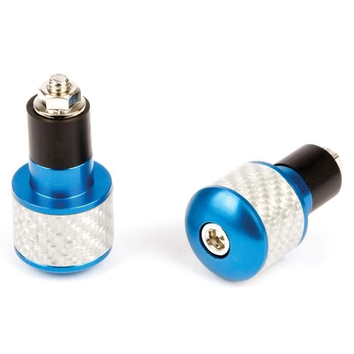 Embouts Guidon Ronds Ø17 Blanc/Carbon Bleu En Alu