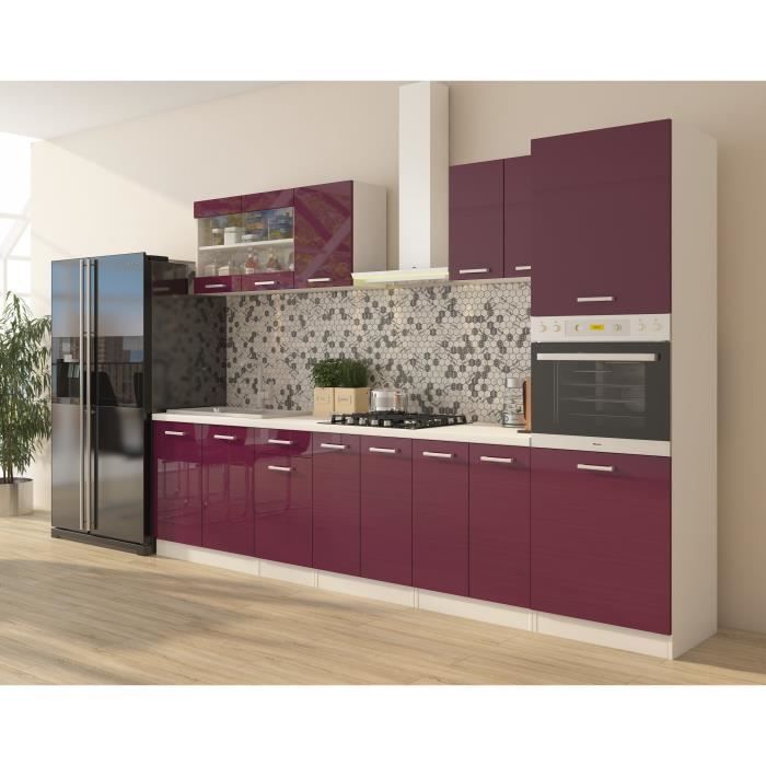 ULTRA Cuisine complète avec colonne four et plan de travail inclus L 300 cm - Aubergine brillant