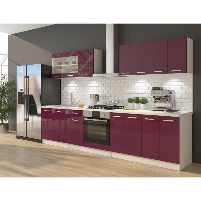 ULTRA Cuisine complète avec meuble four et plan de travail inclus L 300 cm - Aubergine brillant