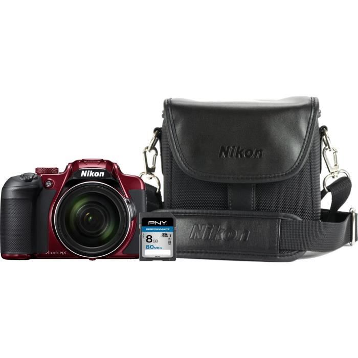 Bundle Nikon B700 Rouge + Sac photo + Carte mémoire 8 Go