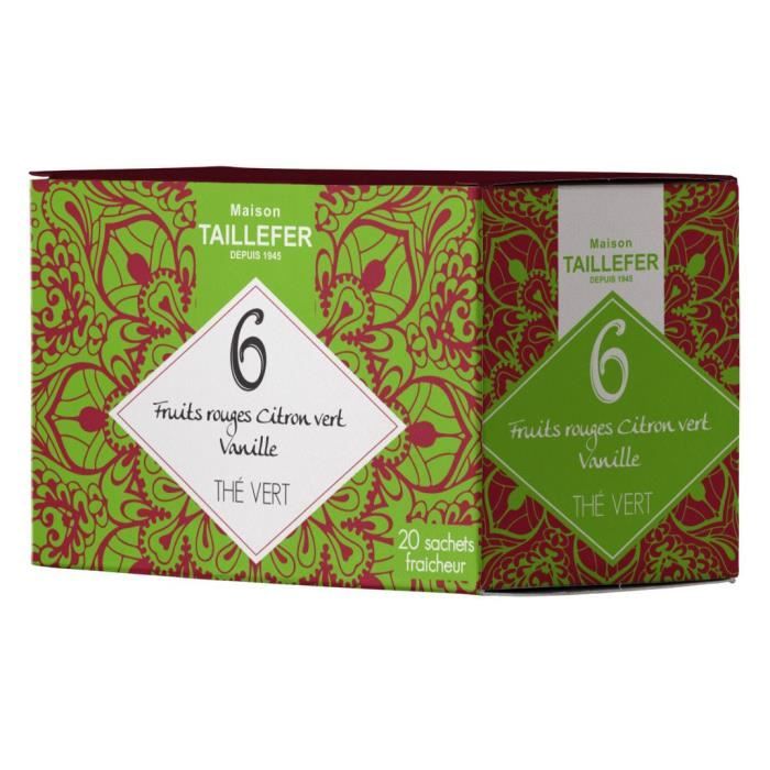 MAISON TAILLEFER Thé Vert Fruits Rouges, Citron Vert en Boite de 20 Sachets Individuels