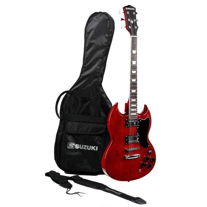 SUZUKI Guitare electrique rouge type SG avec housse de protection
