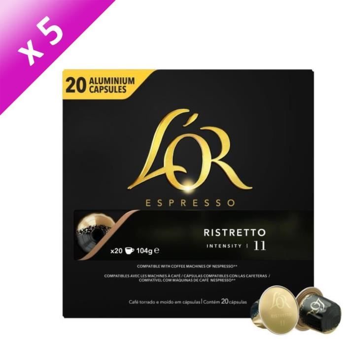L'OR ESPRESSO Café Ristretto Intensité 11 - 5 paquets de 20 capsules en aluminium