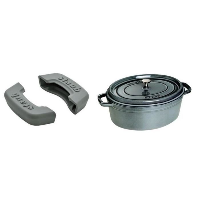 STAUB 405093690 Cocotte ovale - 37 cm - Gris graphite + 405113620 Lot de 2 maniques rectangulaires en silicone