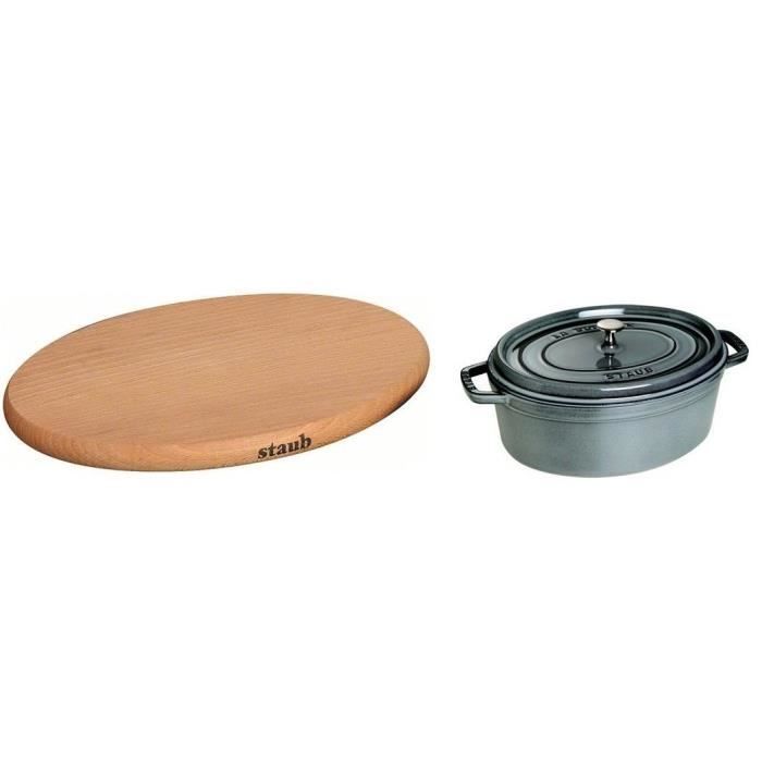 STAUB 405093690 Cocotte ovale - 37 cm - Gris graphite + 405110770 Dessous de plat aimanté - Ø 23 cm