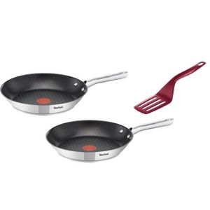 TEFAL Lot de 2 Po?les Inox Uno 24-28cm Tous feux dont induction + Fresh Kitchen Spatule ? angle merise offerte