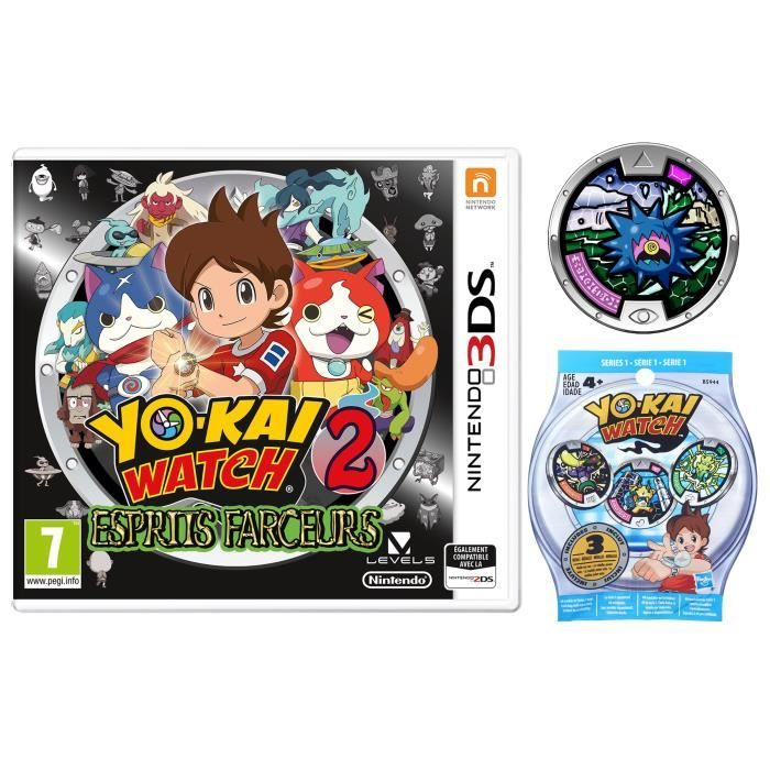 Yo-Kai Watch 2 Esprits Farceurs Jeu 3DS + 1 Médaille Hurchin Collector + Sachet Mystère 3 Médailles