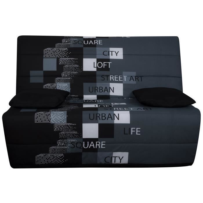 LIOM Banquette BZ 3 places - Tissu motif Urban Street - Made in France - L 142 x P 96 cm