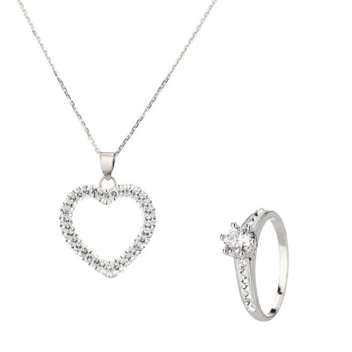 Parure Collier avec Pendentif CŒur et Bague COLORS Ornée de Cristaux SWAROVSKI ELEMENTS Femme