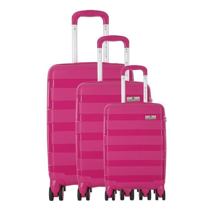 PLATINIUM Set de 3 Valises Rigide Polypropylène Incassable 8 Roues S-M-L BERMAN Fuchsia