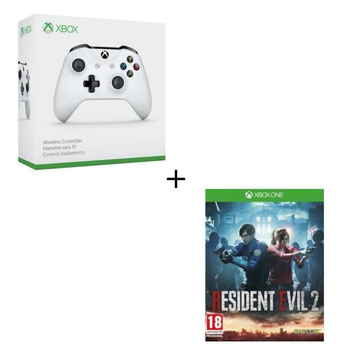 Manette sans fil Xbox One blanche compatible PC + Resident Evil 2 Jeu Xbox One