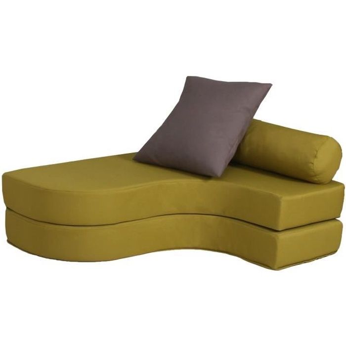 ATTA Chauffeuse enfant convertible 1 place - Tissu vert et taupe - Made in France - L 82 x P 62 cm