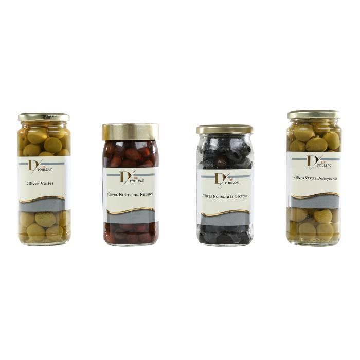 D DE TOULZAC Lot de 4 Olives Noires et Vertes 37cl