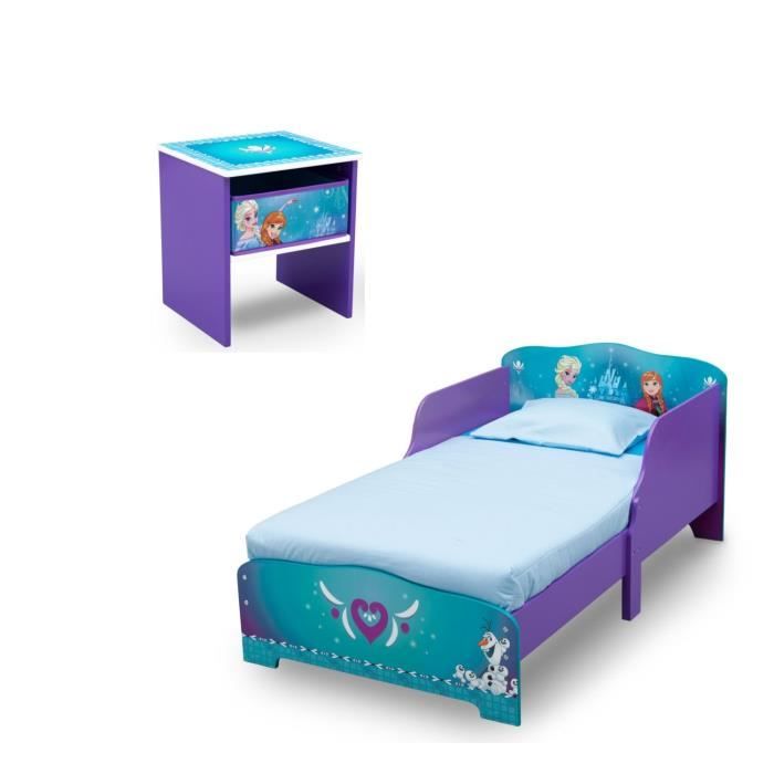 LA REINE DES NEIGES Chambre enfant Lit en bois et table de chevet