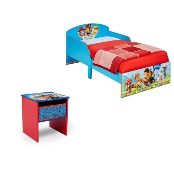 PAT PATROUILLE Ensemble Lit enfant bois + chevet bois