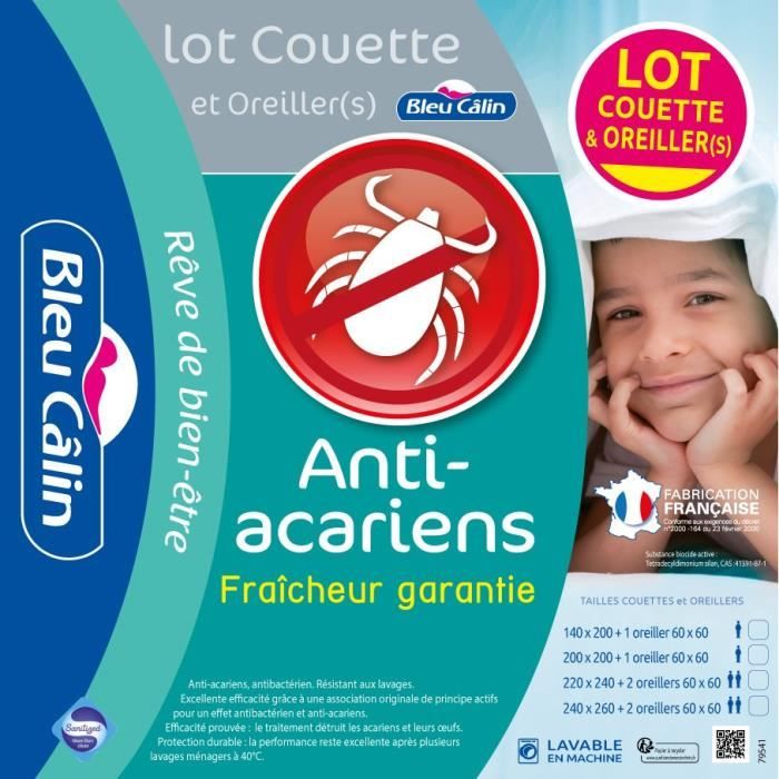 BLEU CALIN Pack Couette & Oreillers SANITIZED 220x240 cm blanc