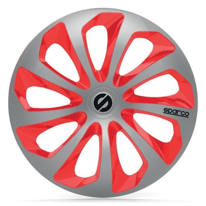 SPARCO 4 Enjoliveurs 15 Pouces Sicilia Argent et Rouge