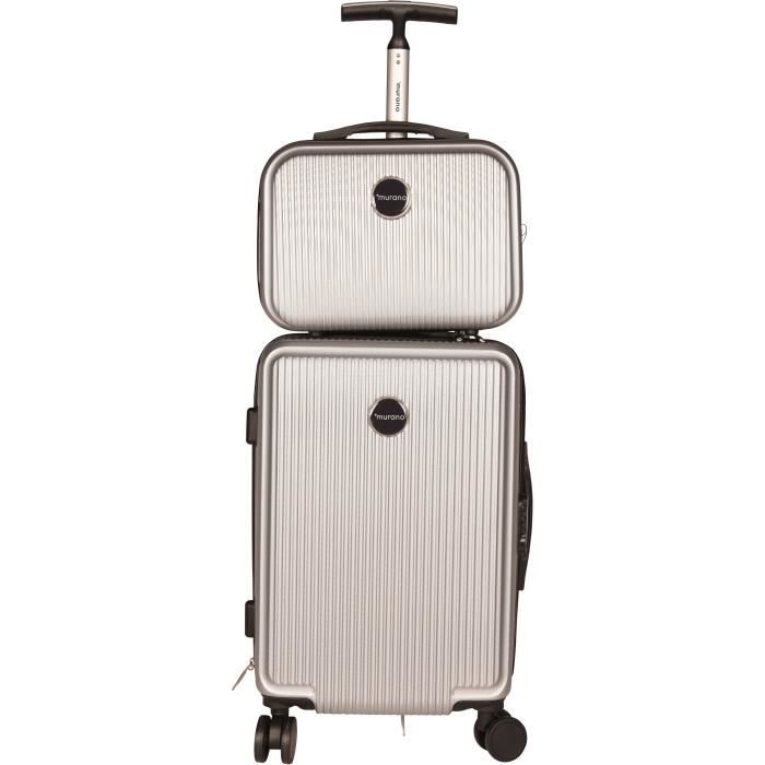 MURANO Set Valise 50cm + Vanity 28cm Rigide ABS 8 Roues JIB Argent