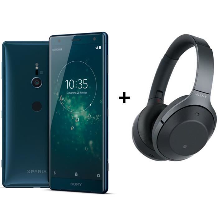 Sony Xperia XZ2 Dual SIM Bleu Vert + Sony WH-1000XM2 Casque sans fil Bluetooth NFC