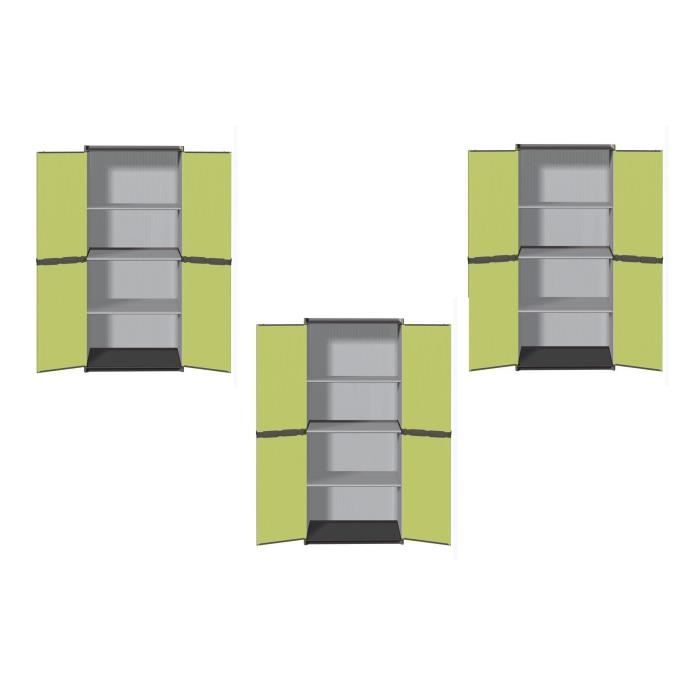 TOOD Lot de 3 armoires hautes de rangement 3 tablettes en résine