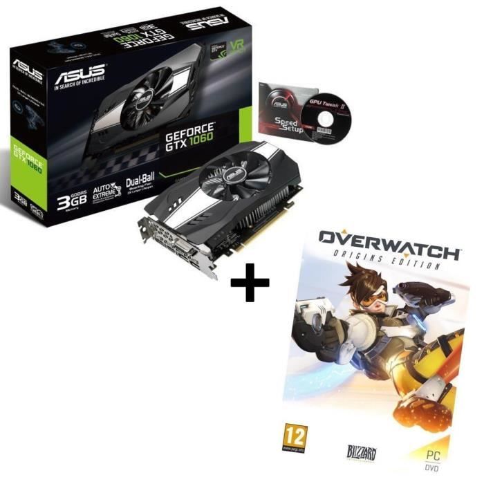 Pack ASUS Carte graphique NVIDIA GeForce® GTX 1060 3Go GDDR5 + Jeu PC Overwatch Edition Origins