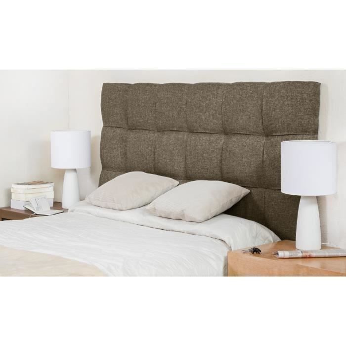 FINLANDEK Tête de lit KYNA style scandinave en bois pin massif revêtement tissu marron clair - L 154 cm