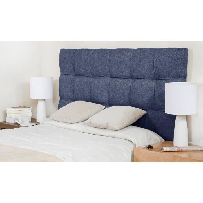 FINLANDEK Tête de lit KYNA style scandinave en bois pin massif revêtement tissu bleu denim - L 154 cm