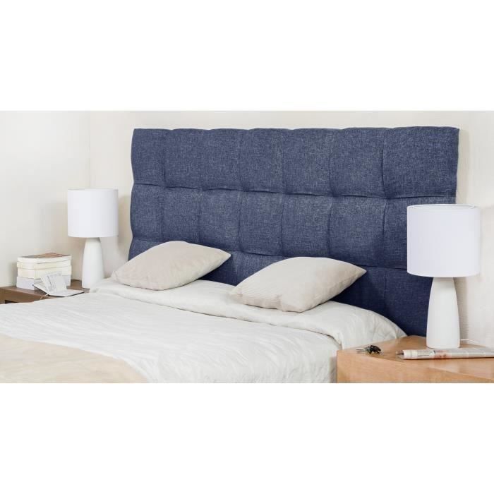 FINLANDEK Tête de lit KYNA style scandinave en bois pin massif revêtement tissu bleu denim - L 174 cm