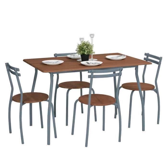 REED Ensemble table à manger + chaises 4 personnes contemporain en métal - Plateau et assises coloris wengé - L 120 x l 80 cm