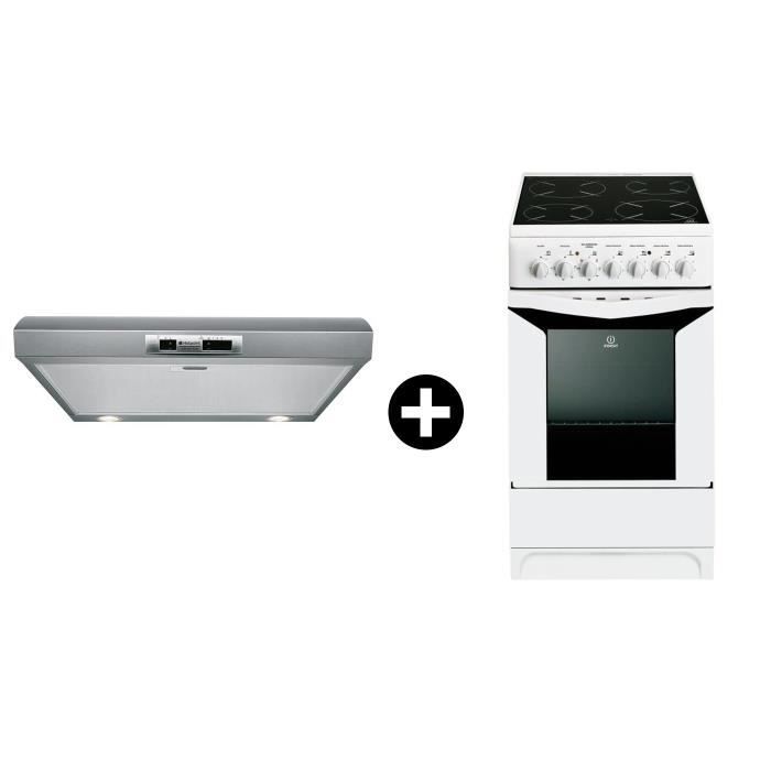 INDESIT K3C51WFRS Cuisinière table vitrocéramique - 4 zones - 7900W + HOTPOINT SL 16 P IX/HA Hotte à visière - 499 m3 air / h max