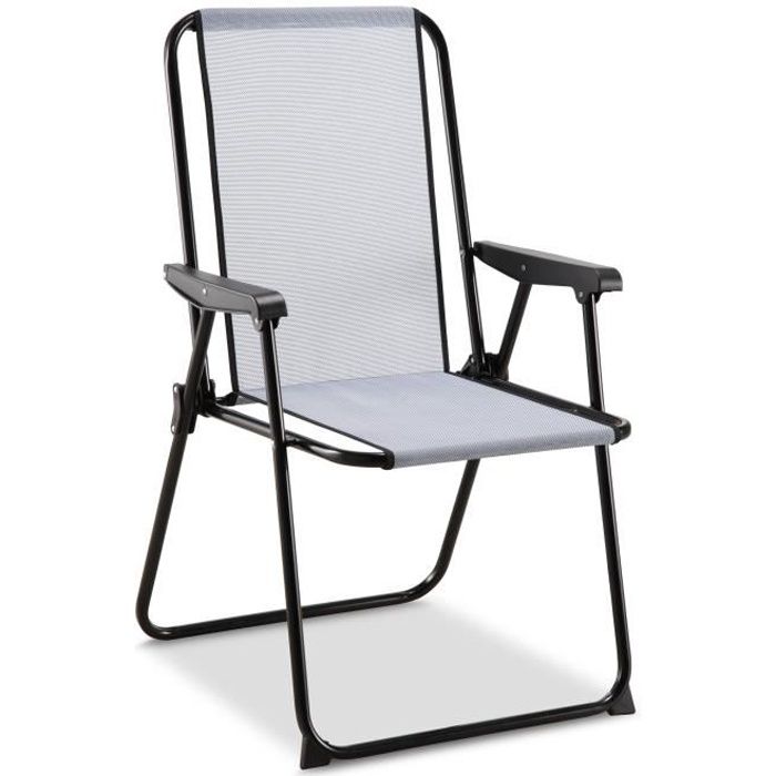 EREDU chaise camping Picolo 421/Tx - Haut Dossier - Pvc Tissé - Gris et Noir