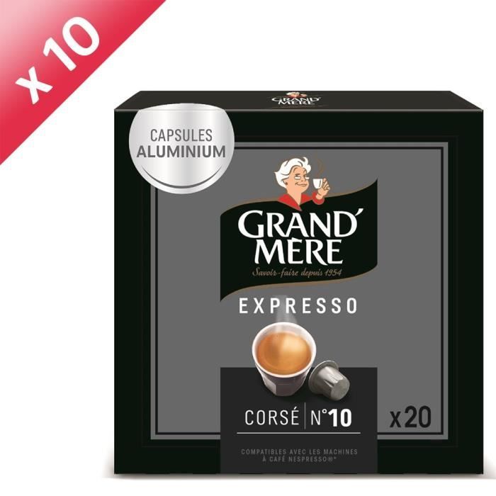 GRAND'MERE Café Expresso Intensité 8 - 20 capsules en aluminium x10