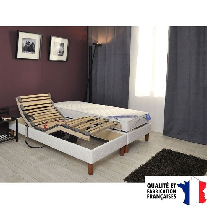GFL BELLE LITERIE Ensemble matelas + sommiers 2x80x200cm 17cm latex 80kg/m³ mousse 28kg/m³ très ferme relaxation électrique