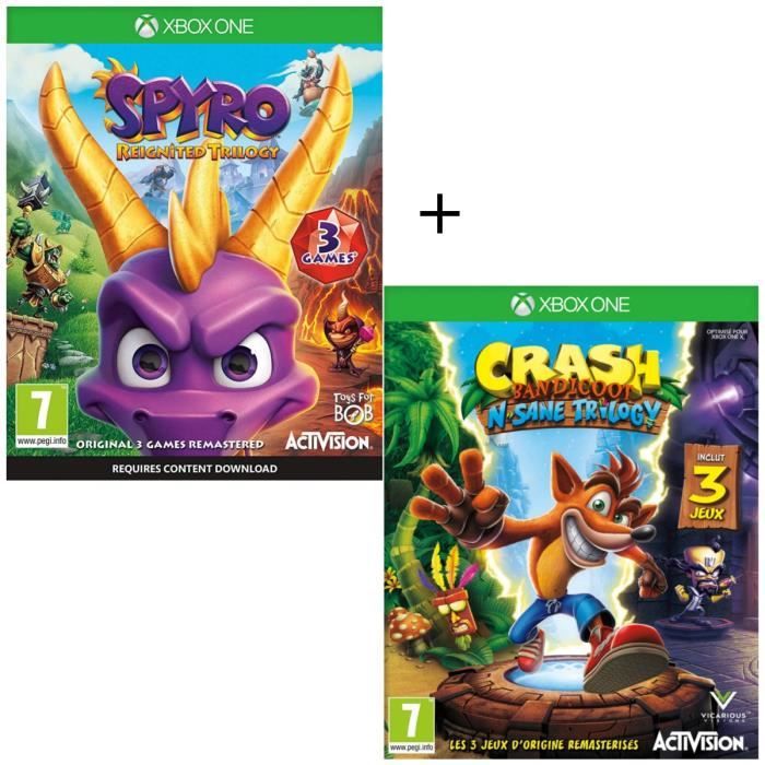 Pack 2 jeux Xbox One : Spyro Reignited Trilogy + Crash Bandicoot N-SANE Trilogy
