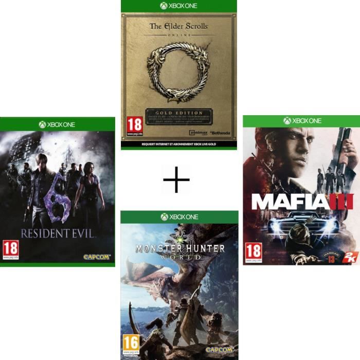 Pack 4 jeux: Elder Scrolls Online Mafia 3 Resident Evil 6 Monster Hunter World - Jeux Xbox One