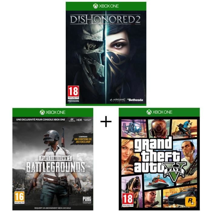 Pack 3 jeux Xbox One : Dishonored 2 + Playerunknown's Battlegrounds 1.0 + GTA V
