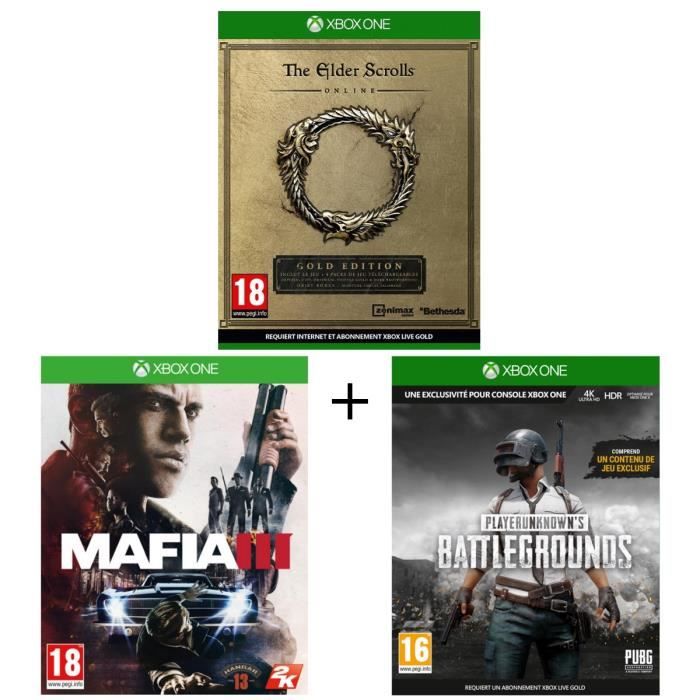 Pack 3 jeux Xbox One : The Elder Scrolls Online + Mafia III + Playerunknown's Battlegrounds 1.0