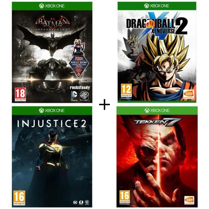 Pack 4 jeux Xbox One : Batman Arkham Knight + Dragon Ball: Xenoverse 2 + Injustice 2 + Tekken 7
