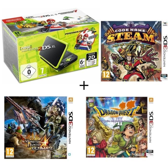New DS XL Noir et Citron + Monster Hunter 4 Ultimate + Dragon Quest VII + Code Name : STEAM