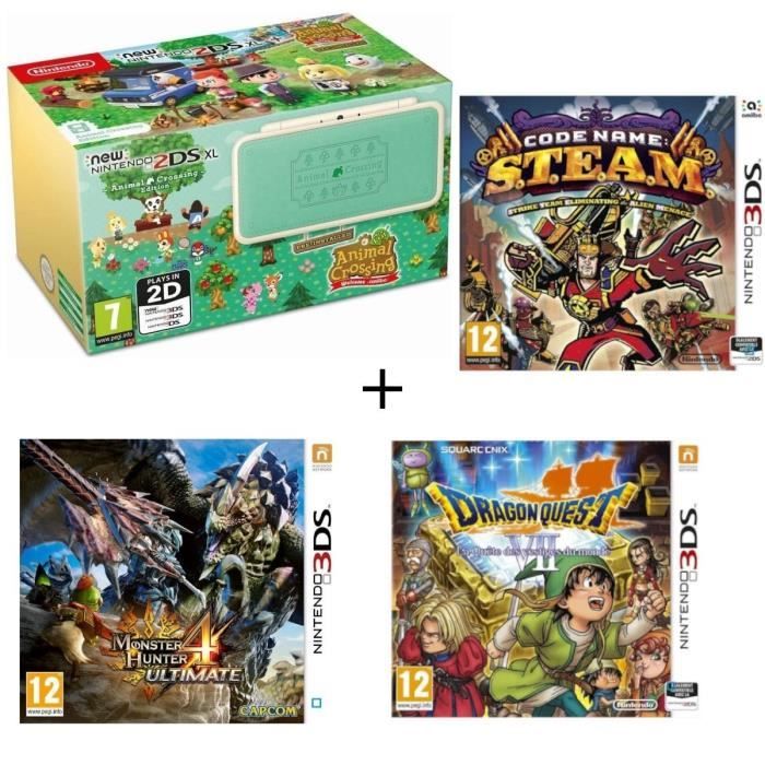 New 2DS XL Animal Crossing + Monster Hunter 4 Ultimate + Dragon Quest VII + Code Name : STEAM