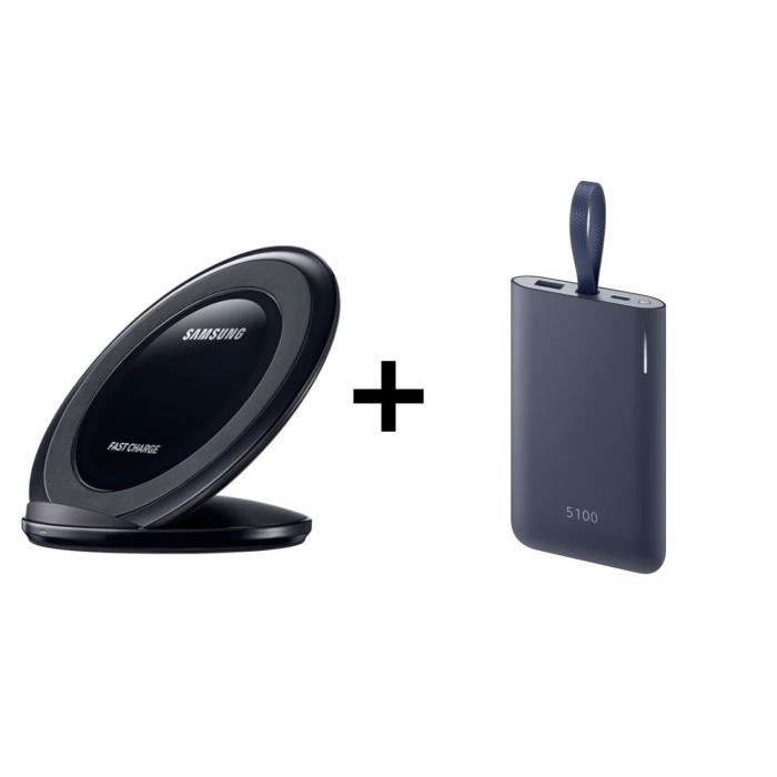Samsung Chargeur Stand à Induction Noir + Batterie Externe 5 100mAh Bleue