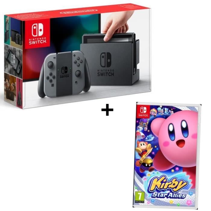 Pack NINTENDO Console Switch Joy-Cons gris + Jeu Kirby Star Allies