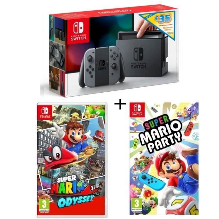 Pack Nintendo Switch Grise Edition Limitée + Super Mario Party + Super Mario Odyssey + code téléchargement 35€ Nintendo eShop