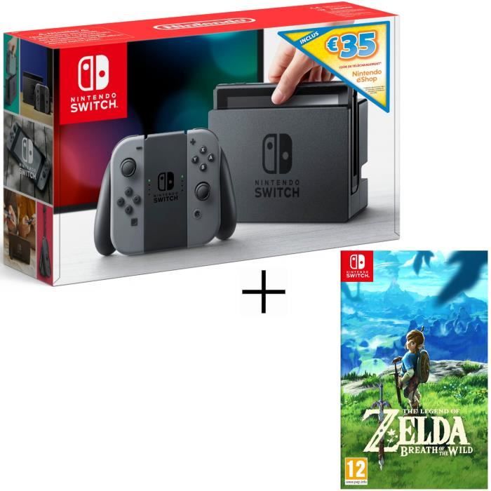 Console Nintendo Switch grise + code téléchargement 35€ Nintendo eShop + Jeu The Legend of Zelda: Breath of the Wild
