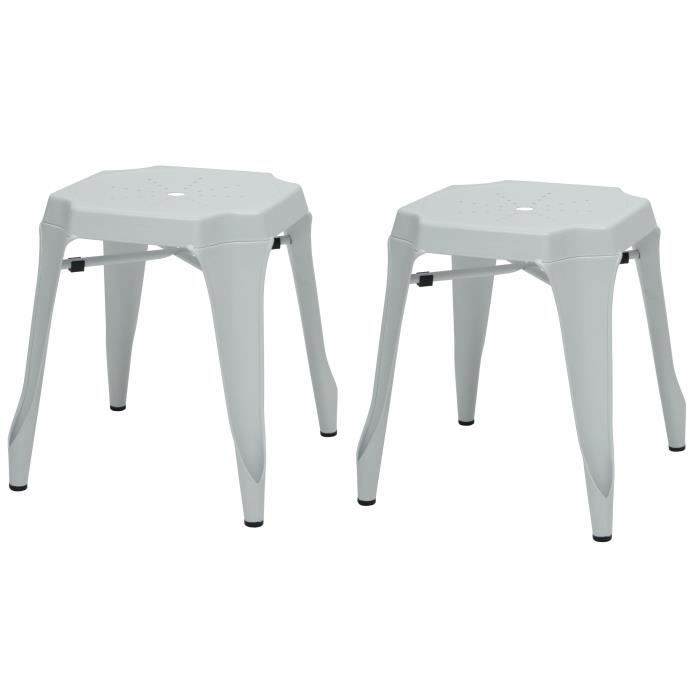 KRAFT Amy Lot de 2 tabourets en métal blanc mat - Style industriel - L 42 x P 42 cm - Assise H 44cm