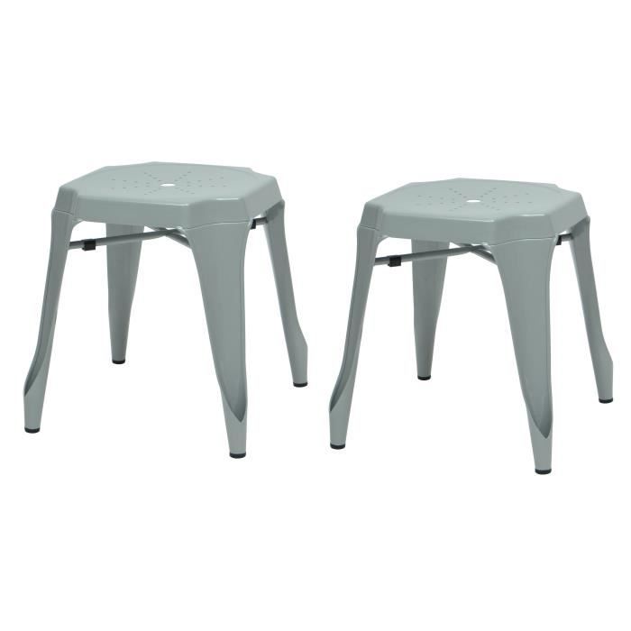 KRAFT Amy Lot de 2 tabourets en métal gris satiné - Industriel - L 42 x P 42 cm - Assise H 44cm