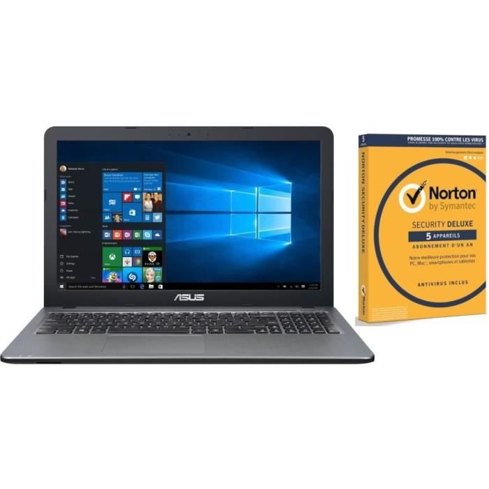 Pack Ordinateur Portable ASUS X540LA-XX1303T - 15,6 pouces - RAM 4Go - Stockage 1To HDD + Norton Security 2018 Deluxe