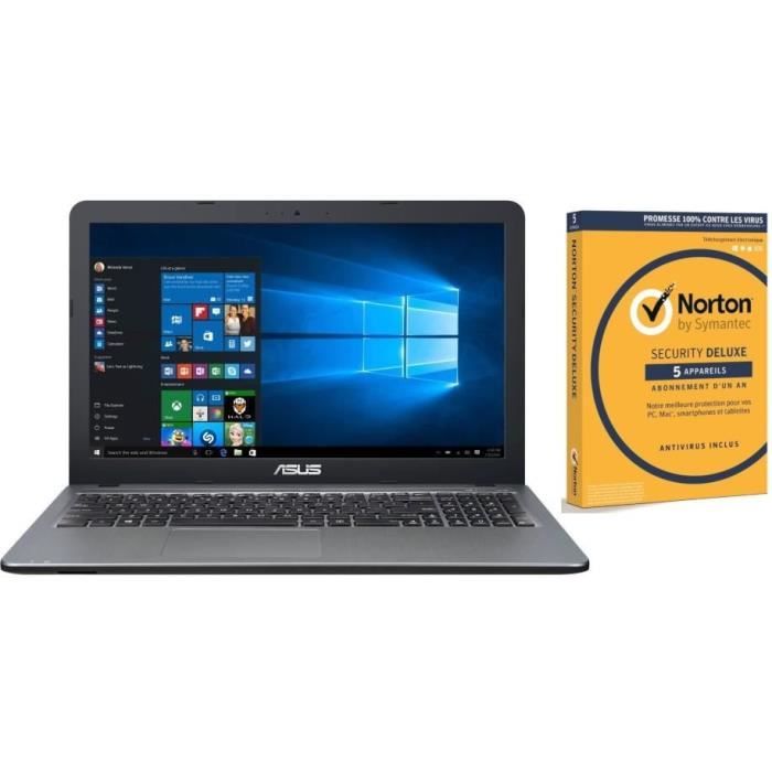 Pack Ordinateur Portable ASUS X540LA-XX1336T - 15,6 pouces - RAM 4Go - Stockage 128Go SSD + Norton Security 2018 Deluxe