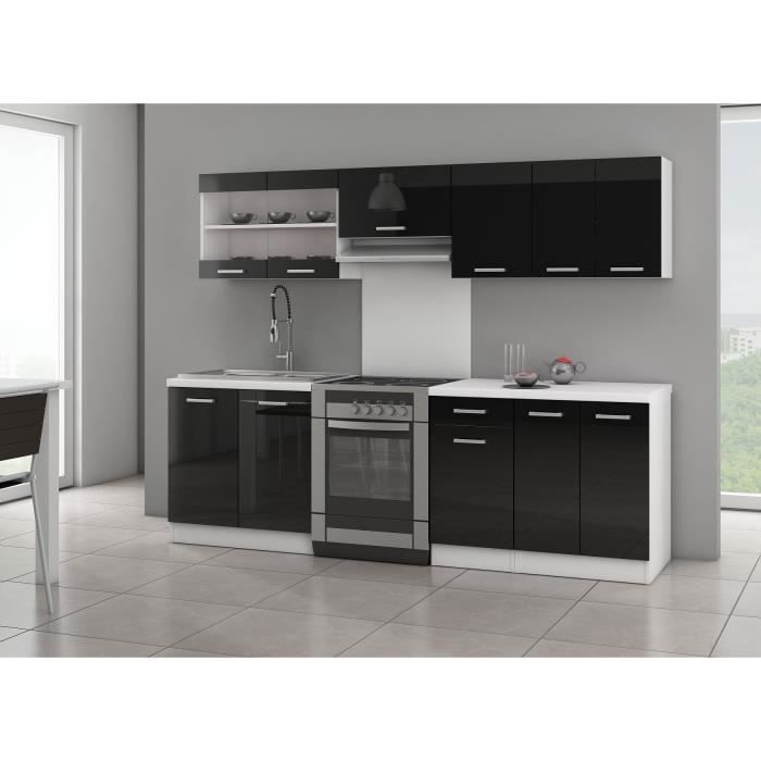 ULTRA Cuisine complète avec plan de travail L 2m40 - Noir laqué brillant